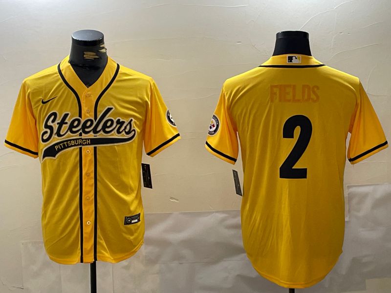 Men Pittsburgh Steelers #2 Fields Yellow Joint Name 2024 Nike Limited NFL Jersey style 1